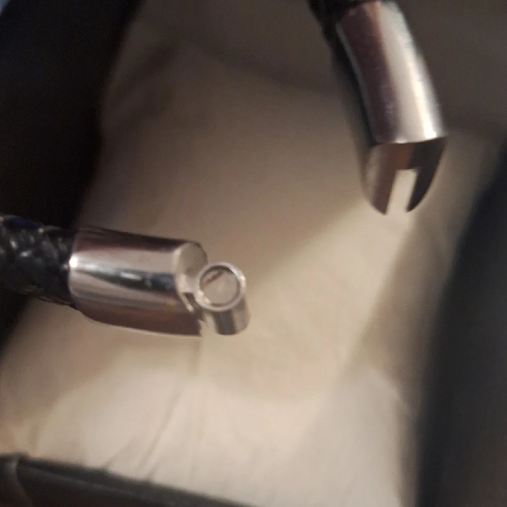 Men's Silver-toned Ram Head Cuff With Braided Leather Band Bracelet